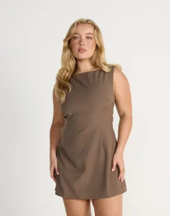 Aisling Mini Dress (Coffee)*CHARCOAL Clearance