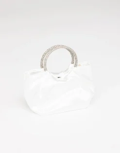 Aurelia Handle Bag (White Satin-Silver Diamante) - By*Billini Fashion