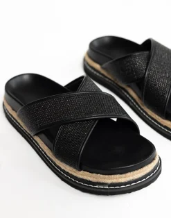 Aysha Slides (Black Raffia) - By*Billini Outlet