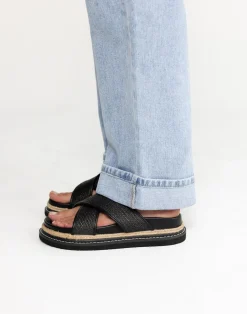 Aysha Slides (Black Raffia) - By*Billini Clearance
