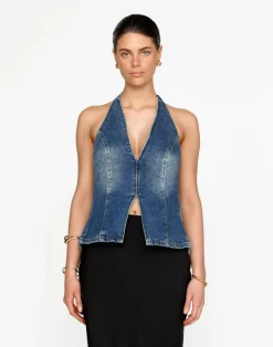 Elham Denim Top (Faded Mid Wash)*CHARCOAL Clearance