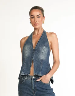 Elham Denim Top (Faded Mid Wash)*CHARCOAL Clearance