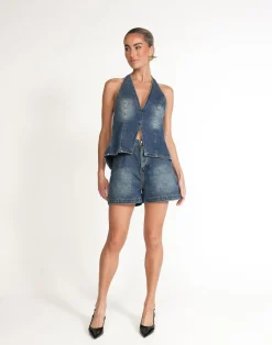Elham Denim Top (Faded Mid Wash)*CHARCOAL Clearance
