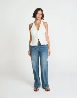Elham Denim Top (Ivory White)*CHARCOAL Outlet