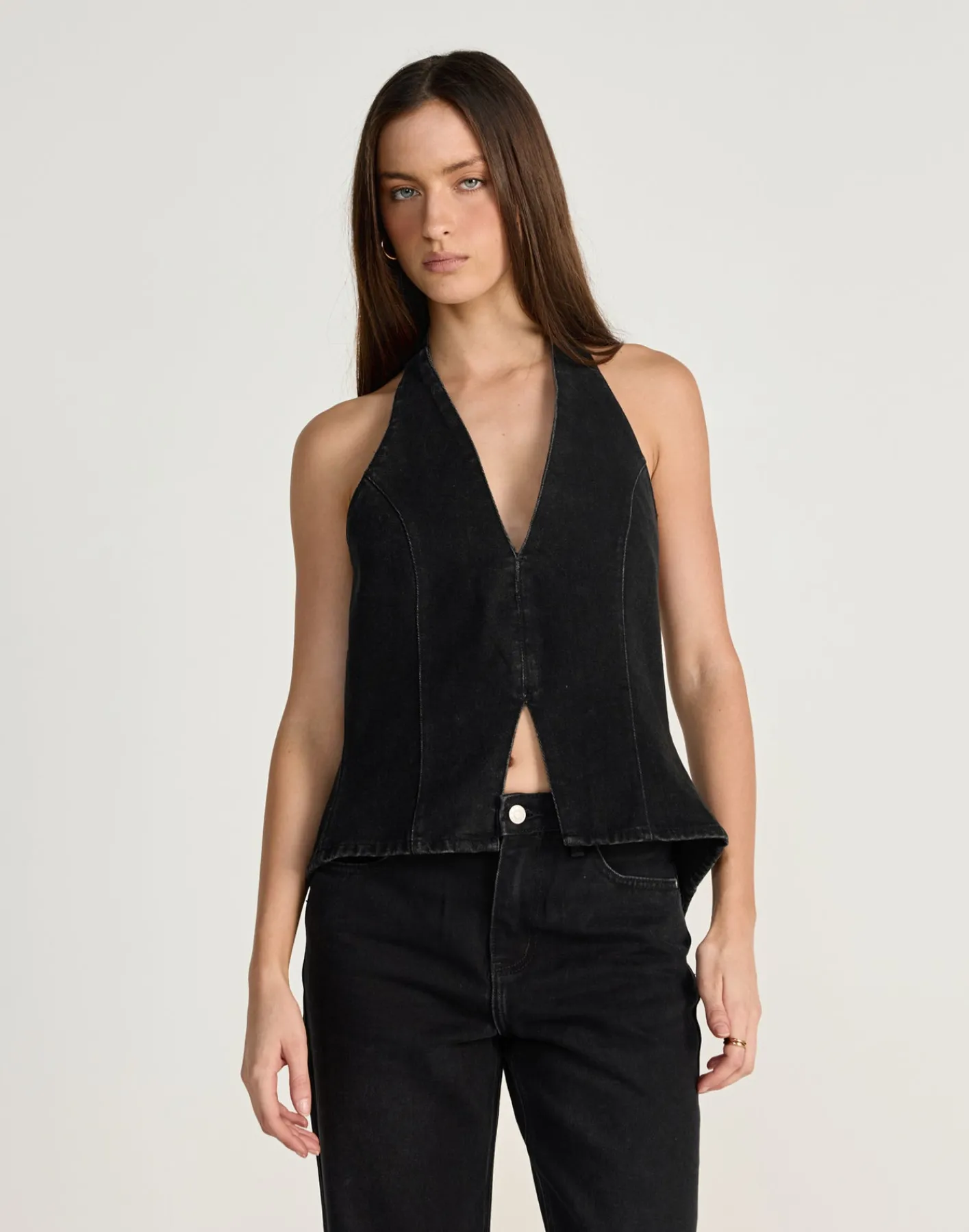 Elham Denim Top (Vintage Black)*CHARCOAL Outlet