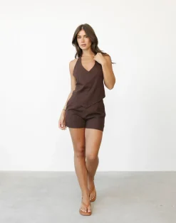 Grace Linen Shorts (Chocolate)*CHARCOAL Best