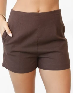 Grace Linen Shorts (Chocolate)*CHARCOAL Best