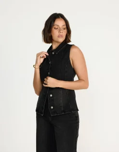 James Denim Vest (Black Faded)*CHARCOAL CLOTHING Sale