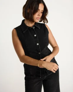 James Denim Vest (Black Faded)*CHARCOAL CLOTHING Sale
