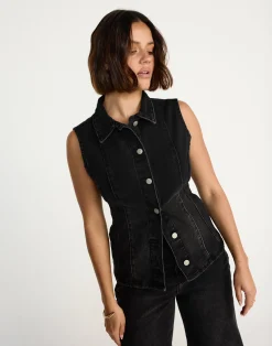 James Denim Vest (Black Faded)*CHARCOAL CLOTHING Sale