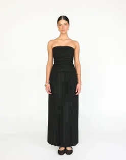 Kenza Maxi Skirt (Black Pinstripe)*CHARCOAL Fashion