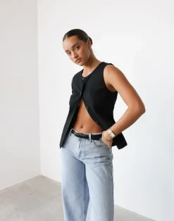 Kristen Vest Top (Black)*VogueMax Clearance
