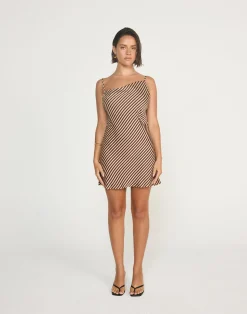 Nigella Mini Dress (Caramel Pinstripe)*CHARCOAL Outlet