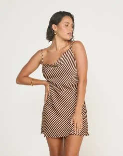 Nigella Mini Dress (Caramel Pinstripe)*CHARCOAL Outlet