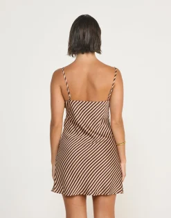 Nigella Mini Dress (Caramel Pinstripe)*CHARCOAL Outlet