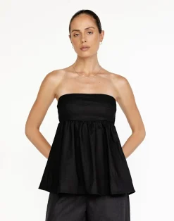 Tarsha Strapless Linen Top (Black)*CHARCOAL Sale
