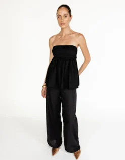 Tarsha Strapless Linen Top (Black)*CHARCOAL Sale