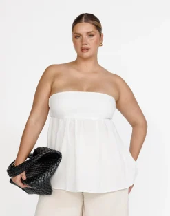 Tarsha Strapless Linen Top (White)*CHARCOAL Clearance
